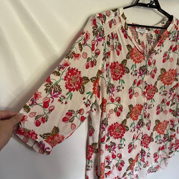 Rose & Olive Floral Womens Top 1X Smocking Cottagecore Y2K Soft Girl Button Up - Picture 4 of 14